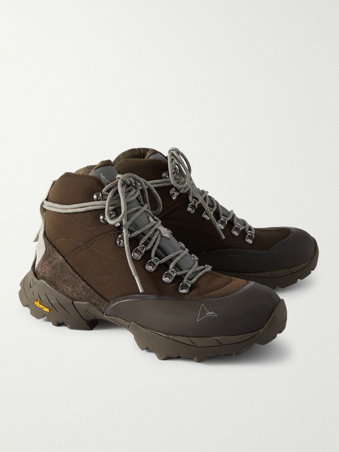 ROA Mesh, Suede, Rubber and Canvas Hiking Boots Brown ROA
