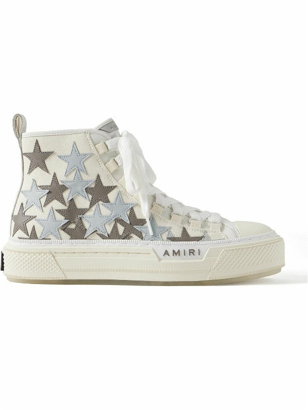 Photo: AMIRI - Stars Court Leather and Rubber-Trimmed Appliquéd Canvas High-Top Sneakers - Neutrals