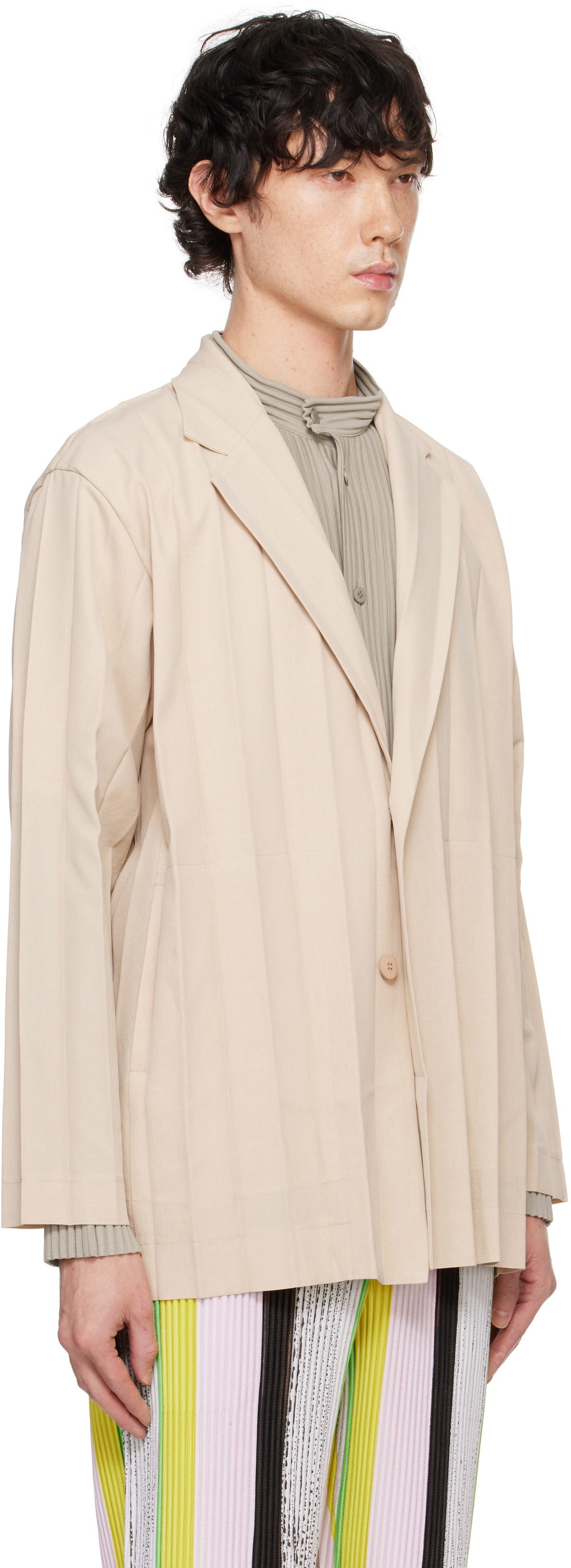 HOMME PLISSÉ ISSEY MIYAKE Beige Edge Ensemble Blazer Homme Plisse