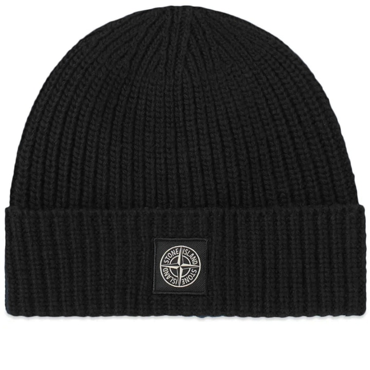 Photo: Stone Island Men's Knitted Patch Beanie in Black