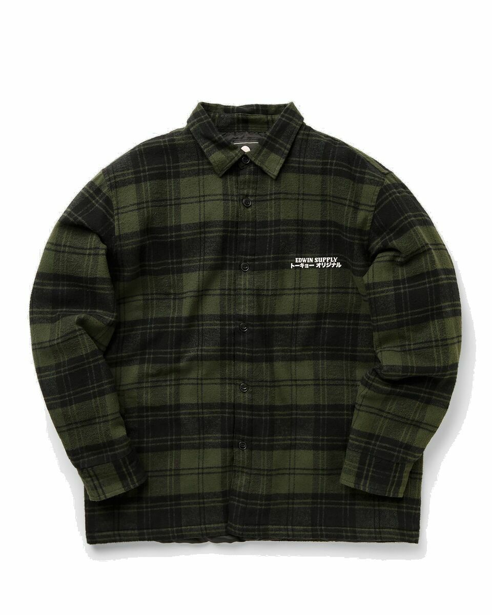 Photo: Edwin Sven Shirt Lined Mid Flannel Brushed Green - Mens - Overshirts