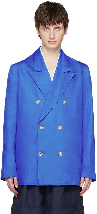 Photo: King & Tuckfield Blue Long Line Double-Breasted Blazer