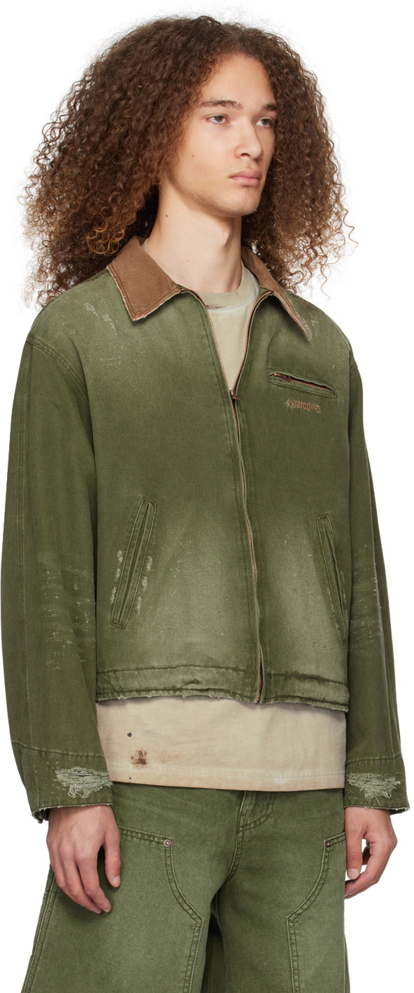 We11done Khaki Distressed Denim Jacket