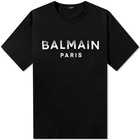 Balmain Men's Foil Paris Logo T-Shirt in Black/Silver/Cream