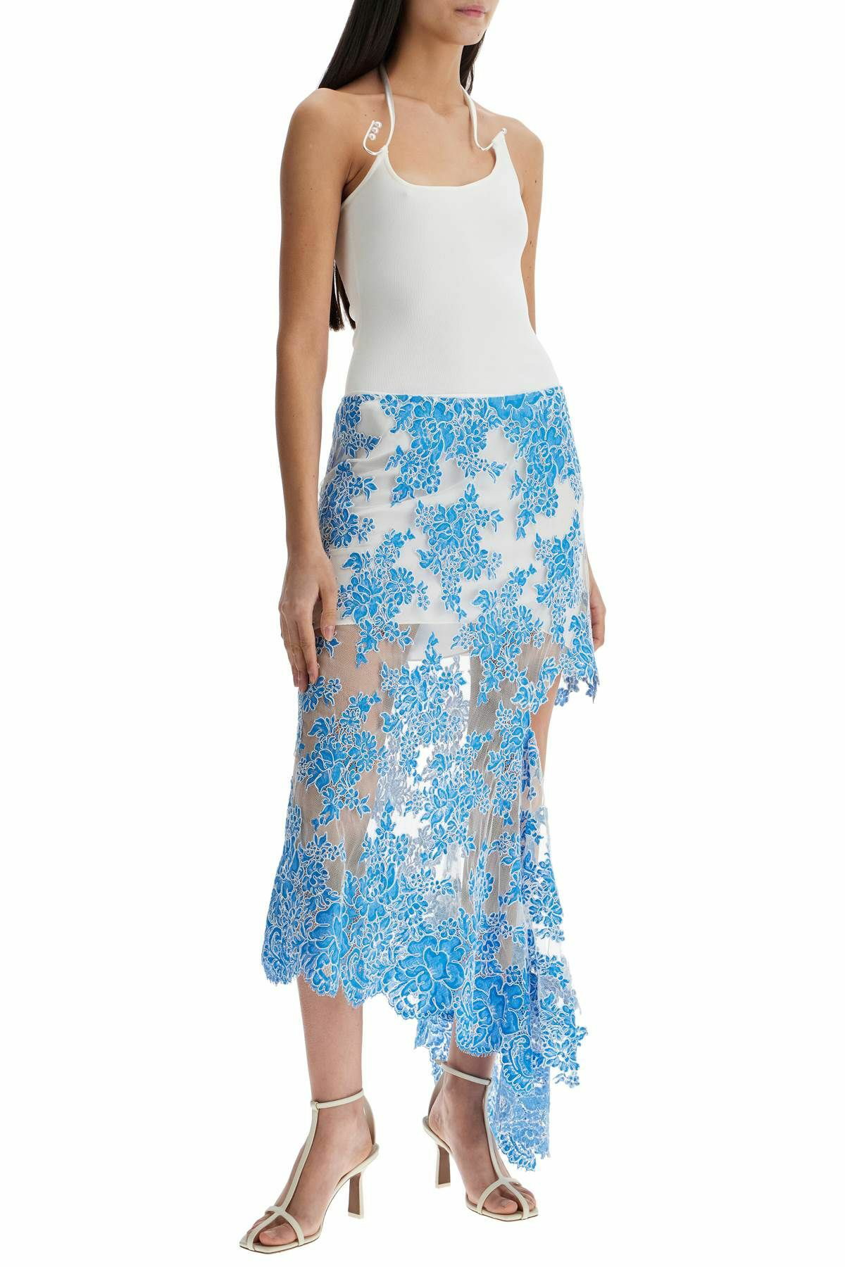 スカート CHRISTOPHER ESBER asymmetrical blue floral cotton lace skirt CHRISTOPHER ESBER asymmetrical blue floral cotton lace skirt