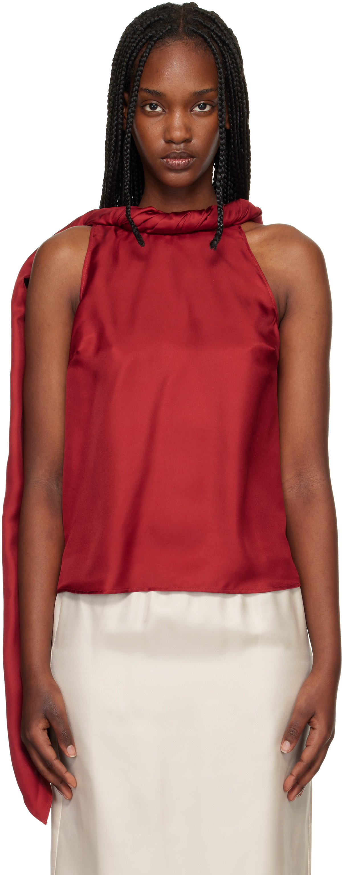 Loulou de Saison Orange Wilma Twisted Collar Blouse