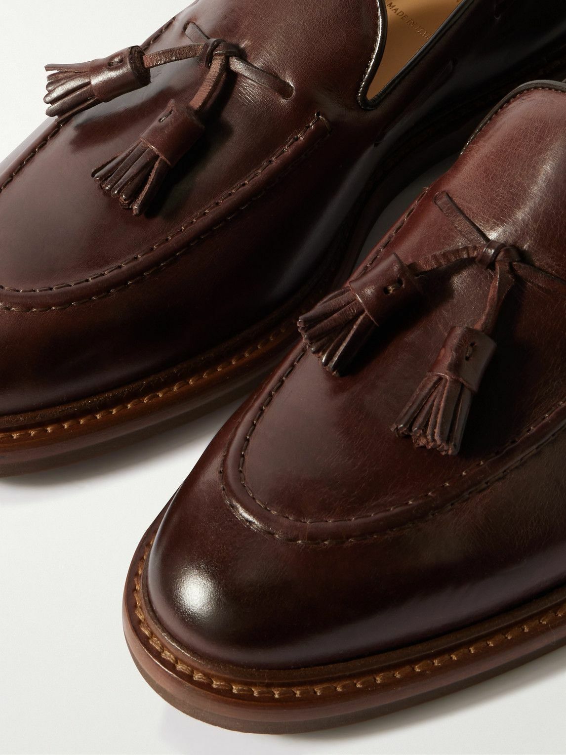 Brunello Cucinelli - Dandy Tasselled Waxed-Leather Loafers  display picture 1