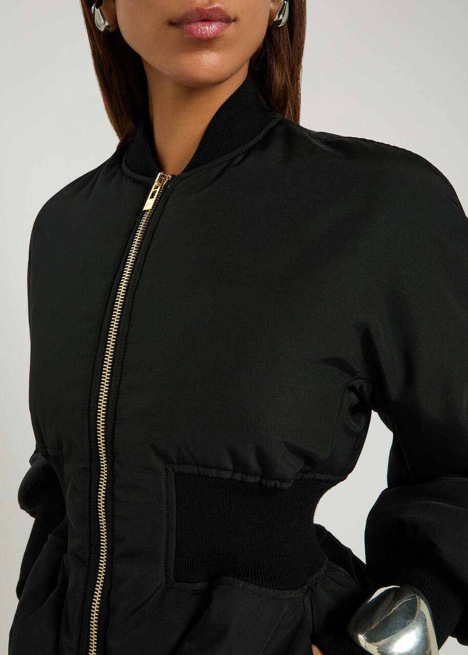 Alaïa Padded Peplum-hem Woven Bomber Jacket Black