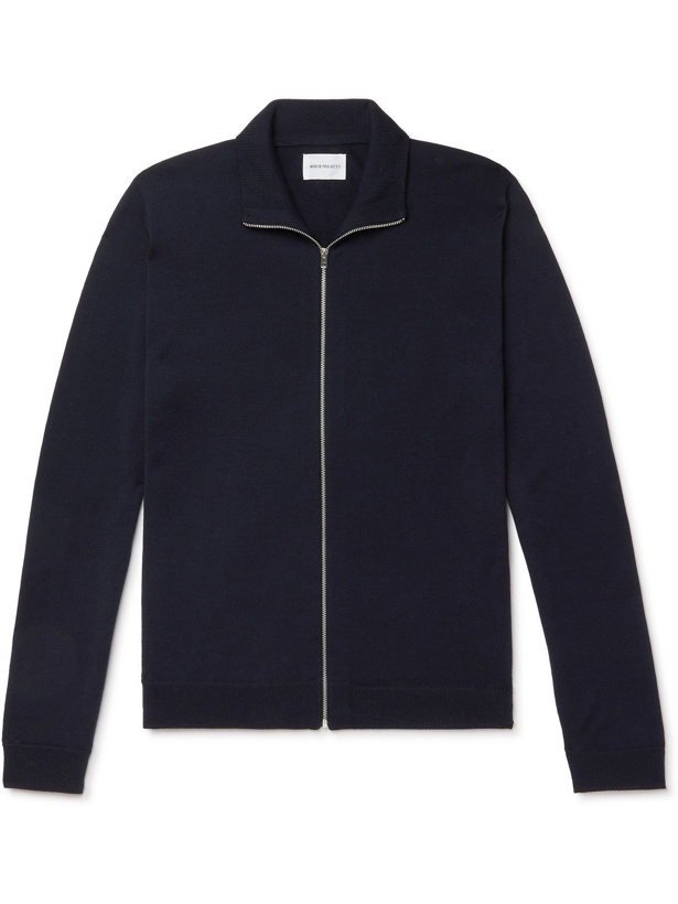 Photo: Norse Projects - Fjord Merino Wool Zip-Up Cardigan - Blue