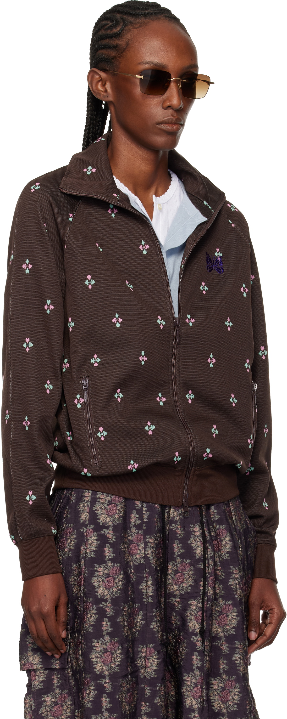 NEEDLES Brown Flower Jacquard Track Jacket