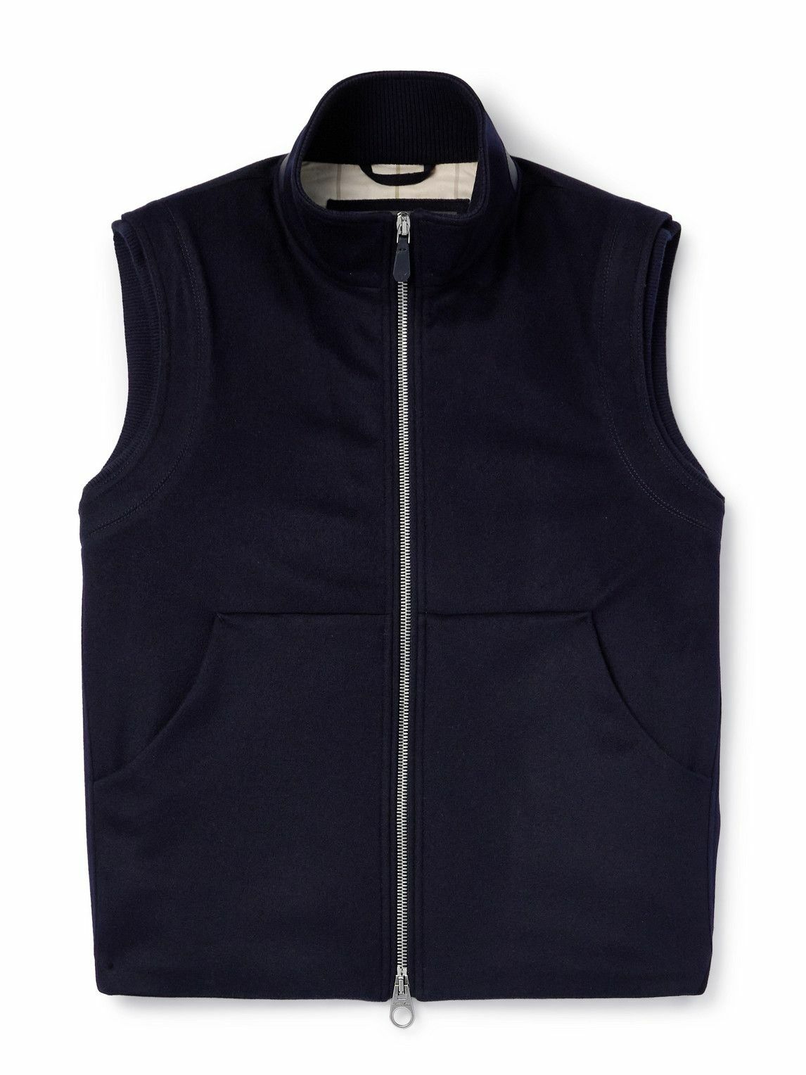 Loro Piana - Ume Leather-Trimmed Cashmere Zip-Up Gilet - Blue Loro Piana