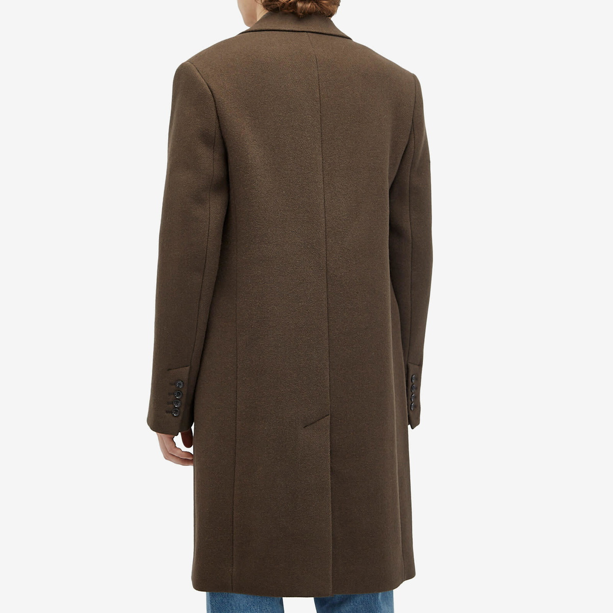 AMI Paris Men's Two Button Herringbone Wool Overcoat in Dark Coffee
