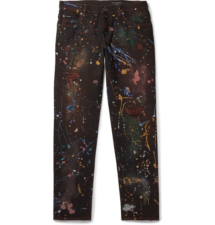 Photo: Dolce & Gabbana - Paint-Splattered Distressed Denim Jeans - Black