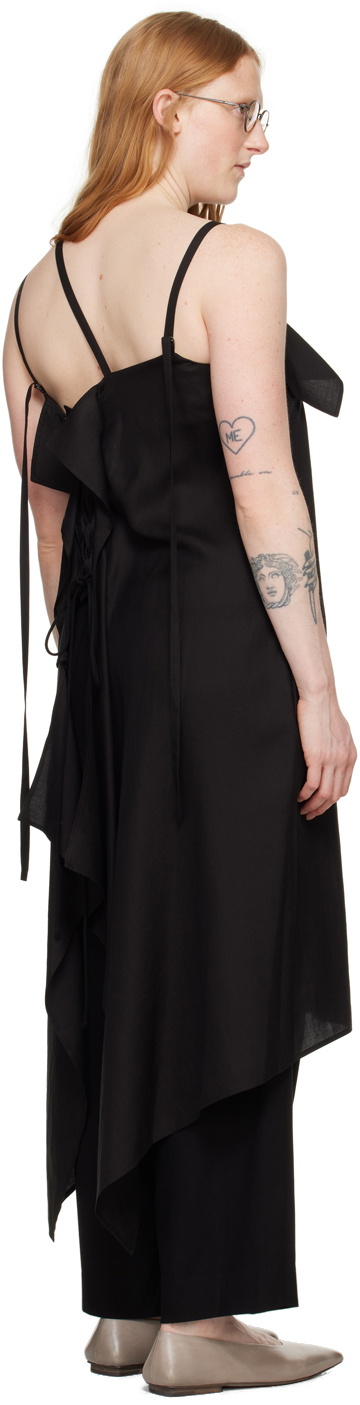 Y's Black Lace-Up Midi Dress