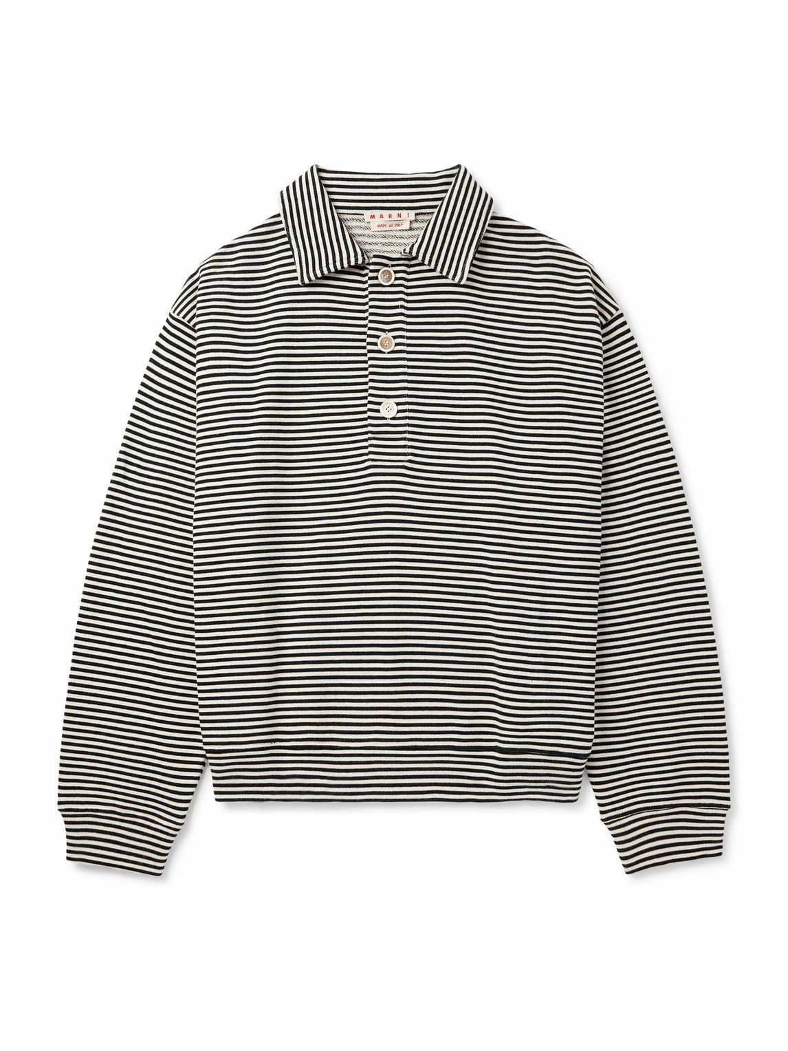 Marni - Striped Cotton-Jersey Polo Shirt - Black