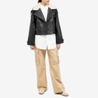 Meotine Women's Bobby Leather Jacket With Fur Collar in Black