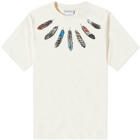 Marcelo Burlon Men's Collar Feathers Oversized T-Shirt in Ecru