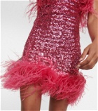Oséree Feather-trimmed sequined minidress