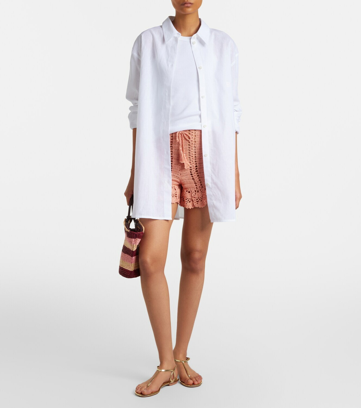 Anna Kosturova Crochet ruffled cotton shorts
