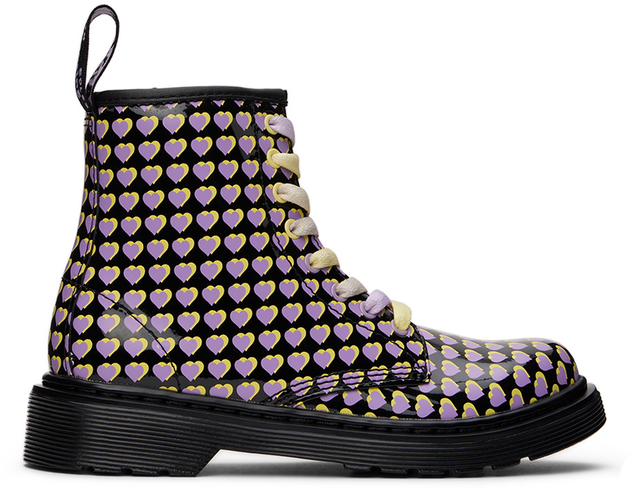 Dr. Martens Kids Black 1460 Heart Printed Big Kids Boots Dr. Martens