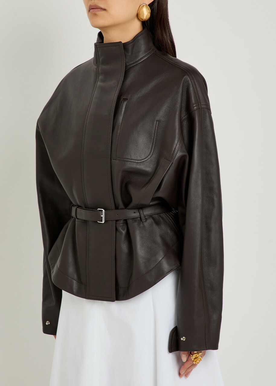 Jacquemus Le Blouson Ciro Belted Leather Jacket Dark Brown