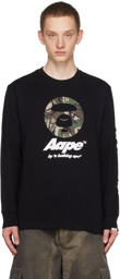 AAPE by A Bathing Ape Black Printed Long Sleeve T-Shirt