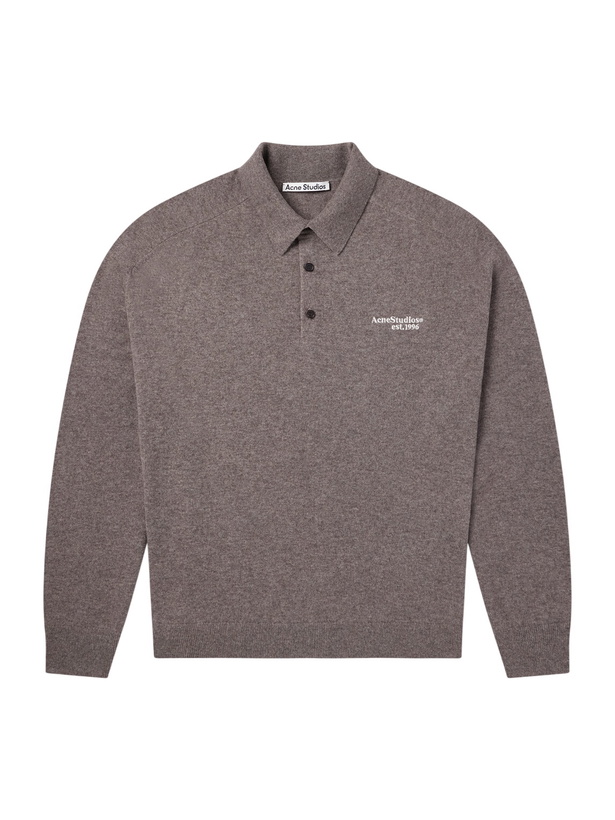 Photo: Acne Studios - Oversized Logo-Embroidered Wool and Yak-Blend Polo Sweater - Brown