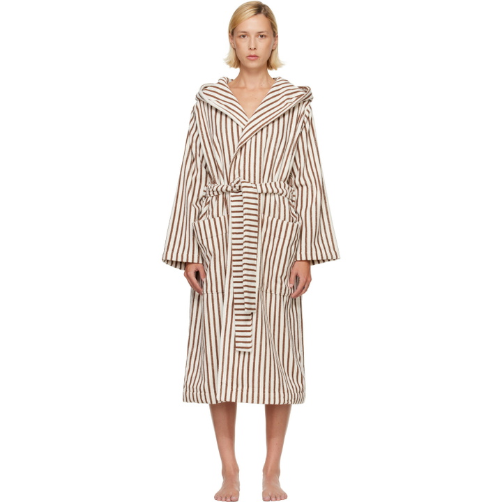 Photo: Tekla Brown & White Terry Hooded Bathrobe
