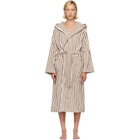 Tekla Brown & White Terry Hooded Bathrobe