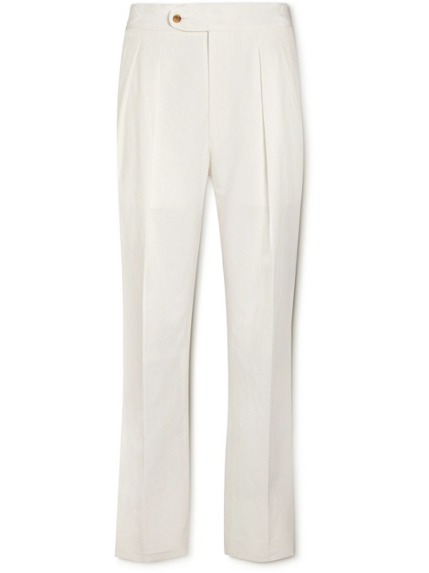 Photo: Richard James - Pleated Cotton and Linen-Blend Trousers - White