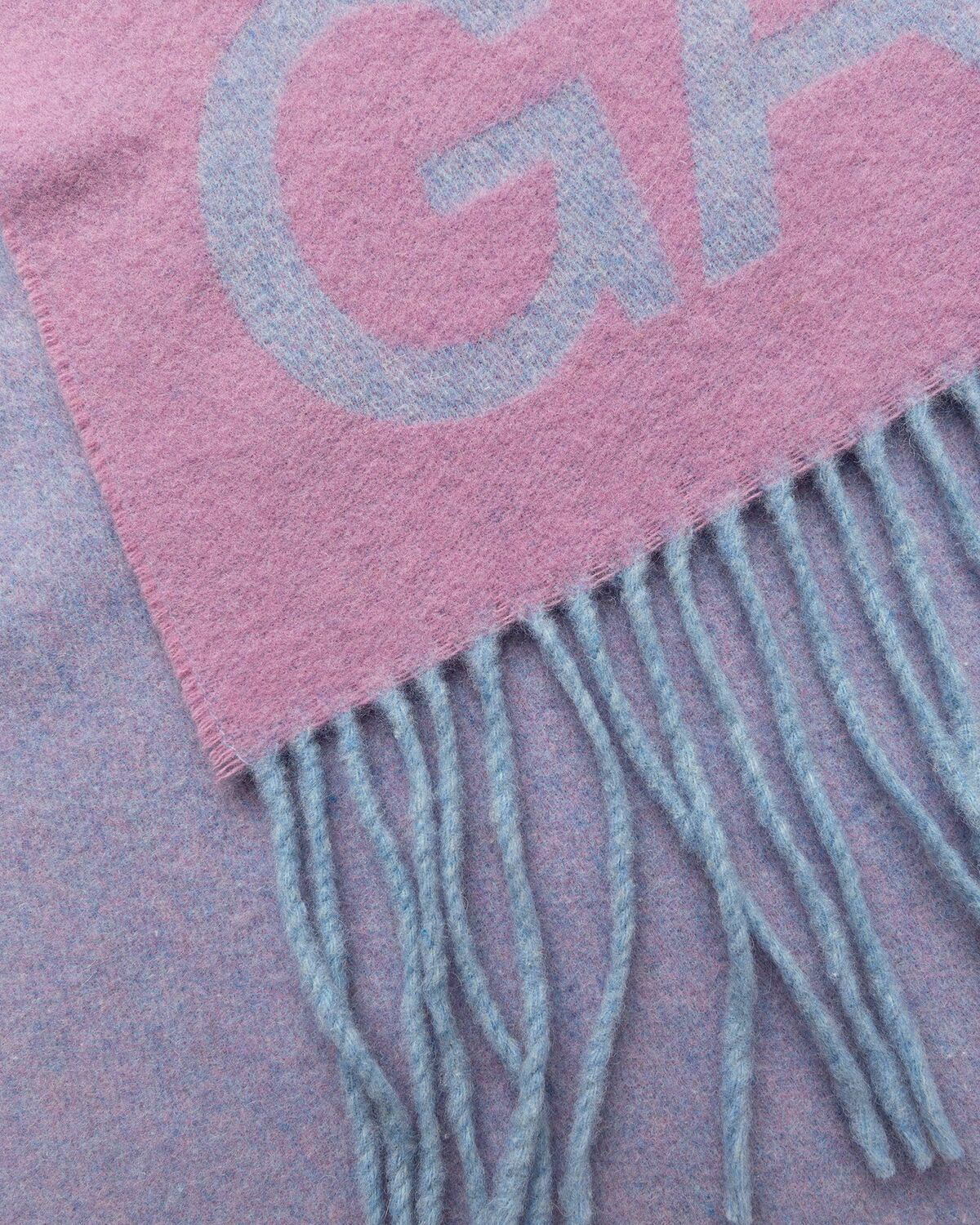 Ganni Fringed Wool Scarf Purple Scarves GANNI