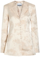 Ganni Floral-jacquard Satin Blazer White