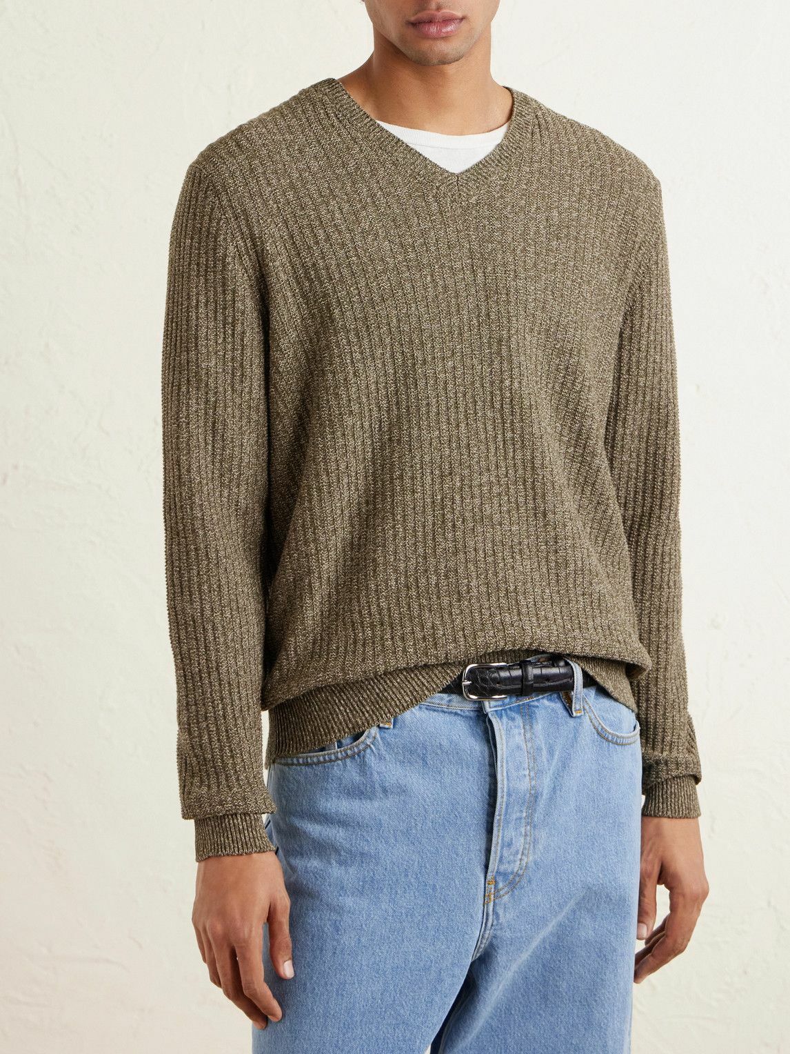 Inis Meáin - Moss Ribbed Linen and Cotton-Blend Sweater - Green