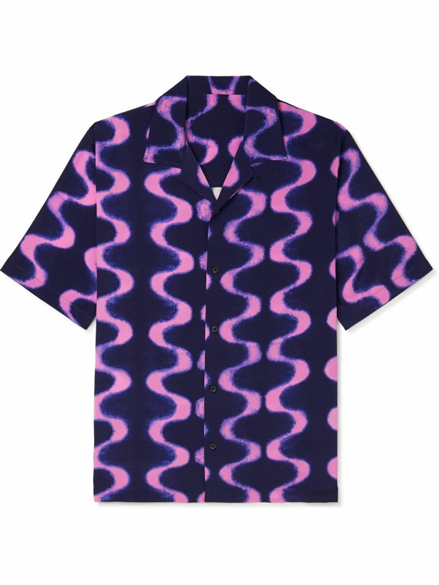Photo: MCQ - Camp-Collar Printed Silk-Crepe Shirt - Purple