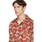 Amiri Red Silk Crane Short Sleeve Shirt