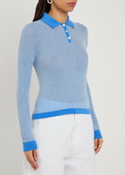 Guest In Residence Shrunken Patterned Cashmere Polo top Light Blue