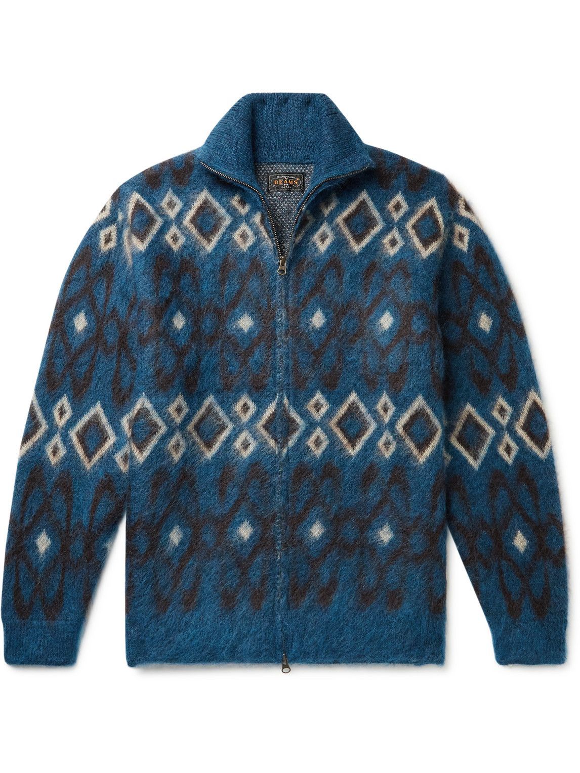 Beams Plus - Jacquard-Knit Mohair-Blend Zip-Up Cardigan - Blue