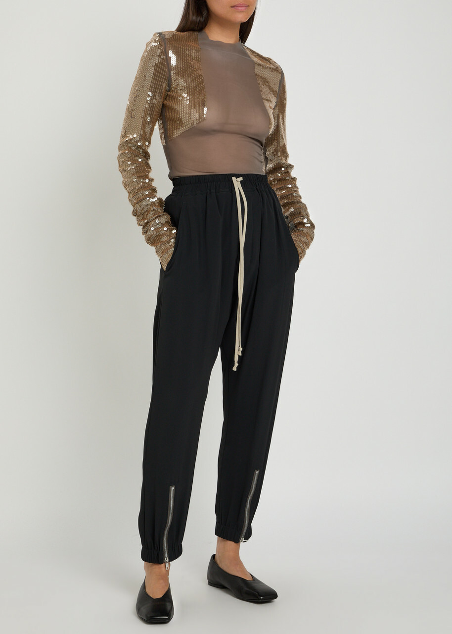 Rick Owens Dennis Sequin-embellished Stretch-mesh top Light Brown