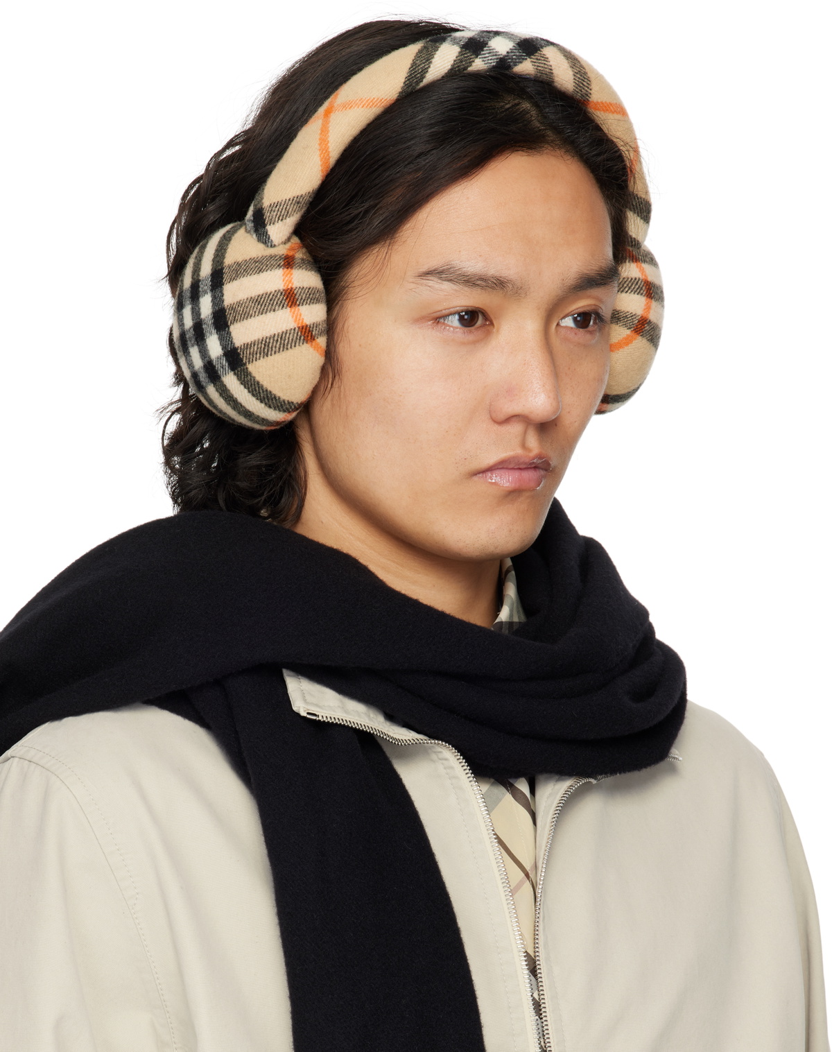 Burberry Beige Check Wool Earmuffs