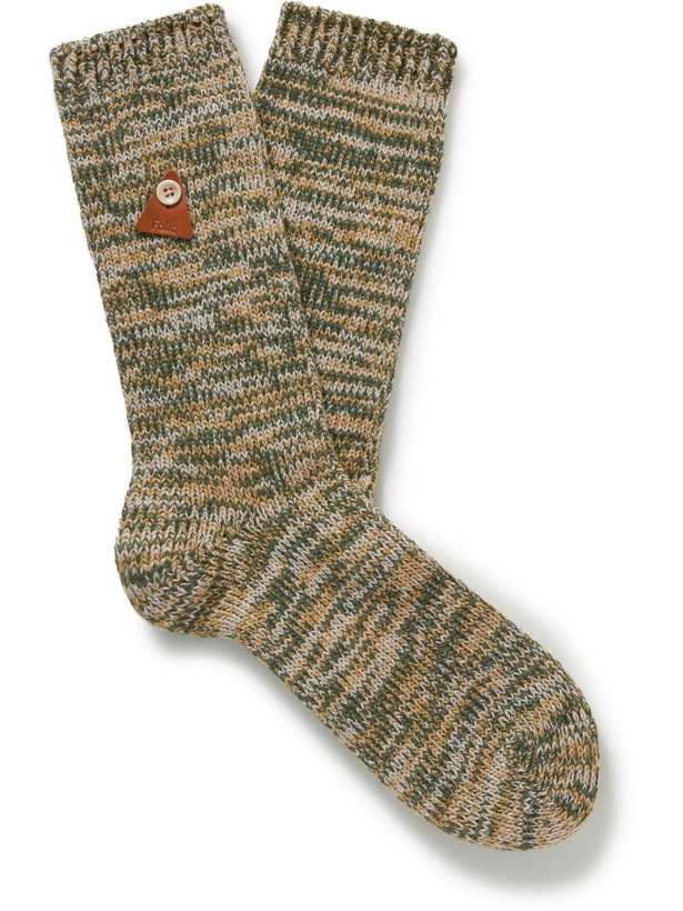 Photo: Folk - Logo-Appliquéd Knitted Socks - Green
