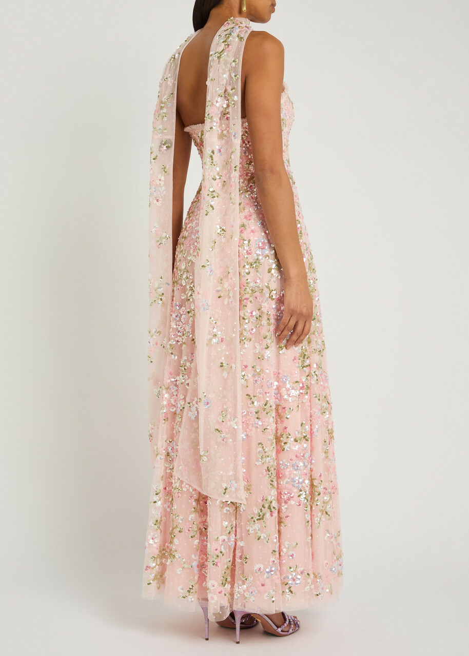 Needle & Thread Dream Garland Embellished Scarf-effect Gown Light Pink