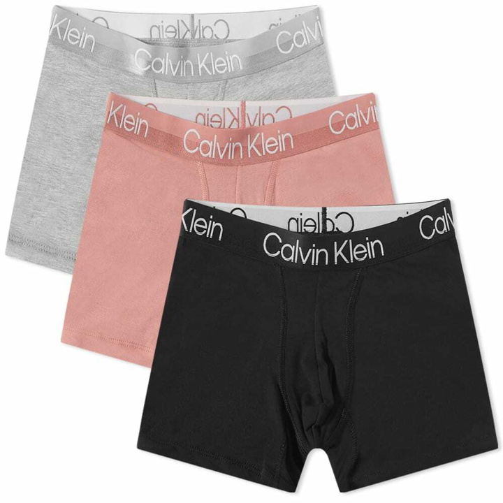 Photo: Calvin Klein Men's Cotton Stretch Trunk - 3 Pack in Black/Grey Heather/Pink