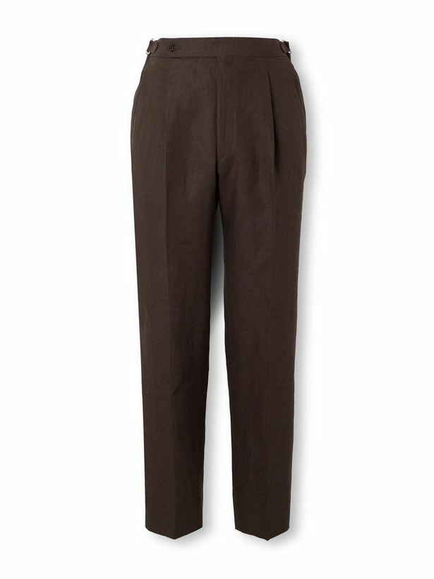 Photo: Stòffa - Straight-Leg Pleated Linen Trousers - Brown