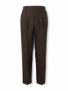 Stòffa - Straight-Leg Pleated Linen Trousers - Brown