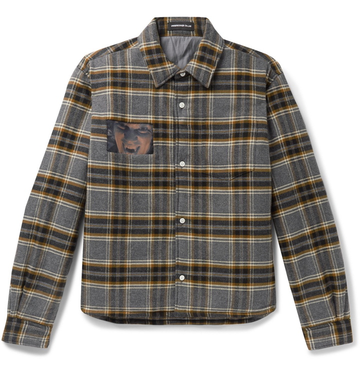 Photo: Undercover - Cropped Padded Printed Checked Cotton-Flannel Overshirt - Gray