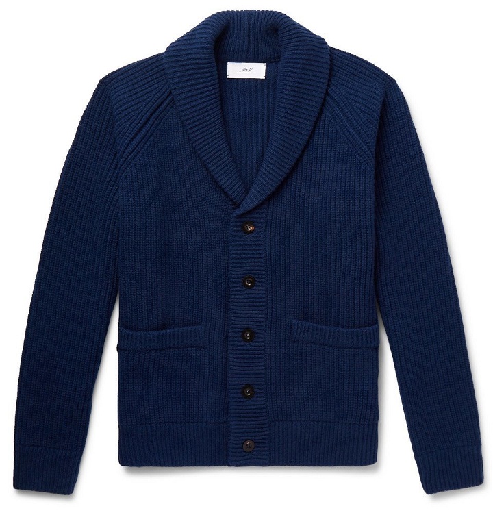 Photo: Mr P. - Oversized Shawl-Collar Ribbed Wool and Cashmere-Blend Cardigan - Navy