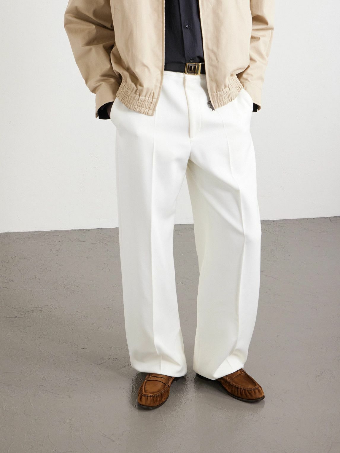 SAINT LAURENT - Le Loafer Monogram Logo-Appliquéd Suede Penny Loafers - Brown