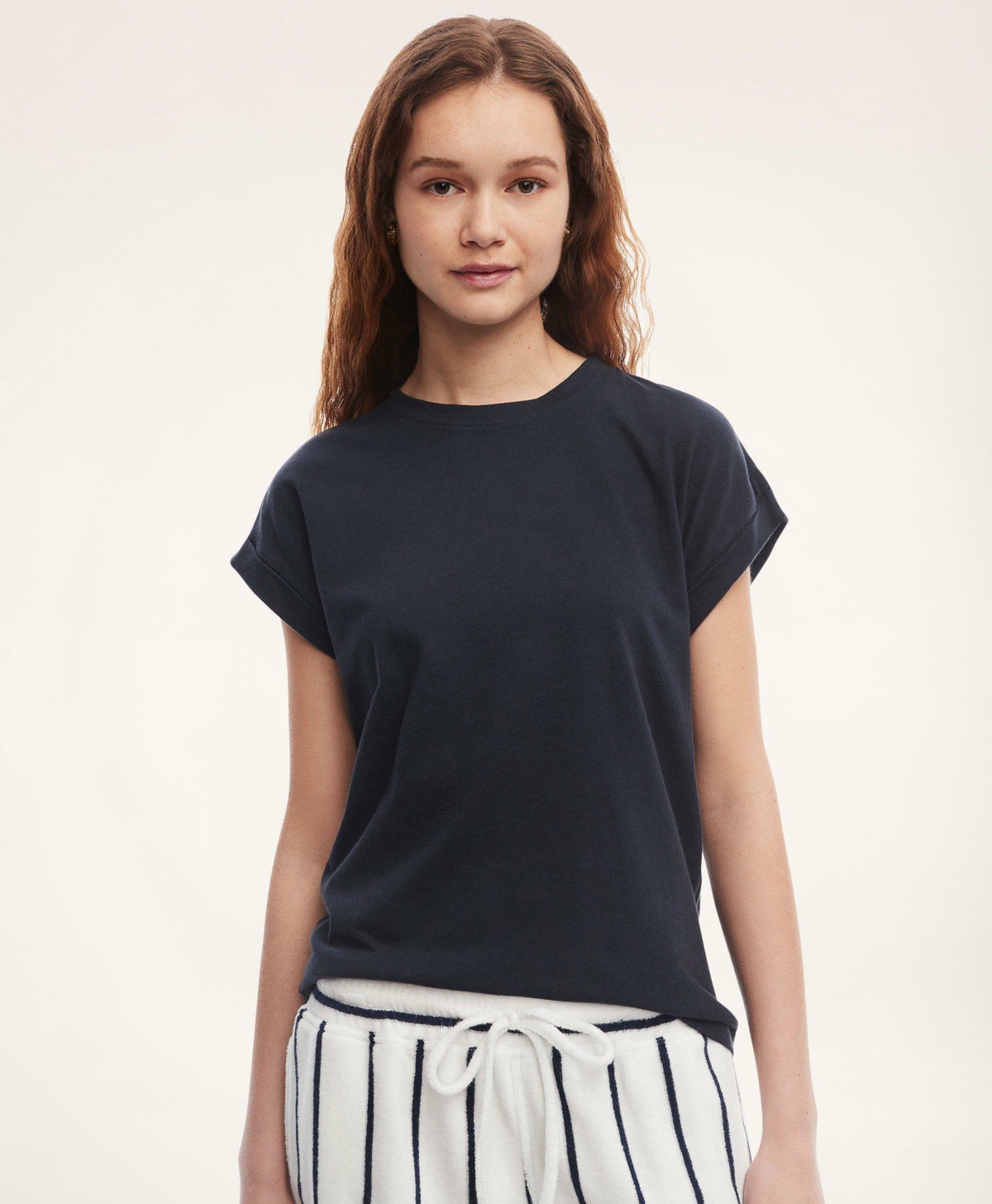 Photo: Brooks Brothers Women's Linen Cotton T-Shirt | Navy