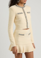 Self-portrait Crystal-embellished Knitted Cardigan Cream