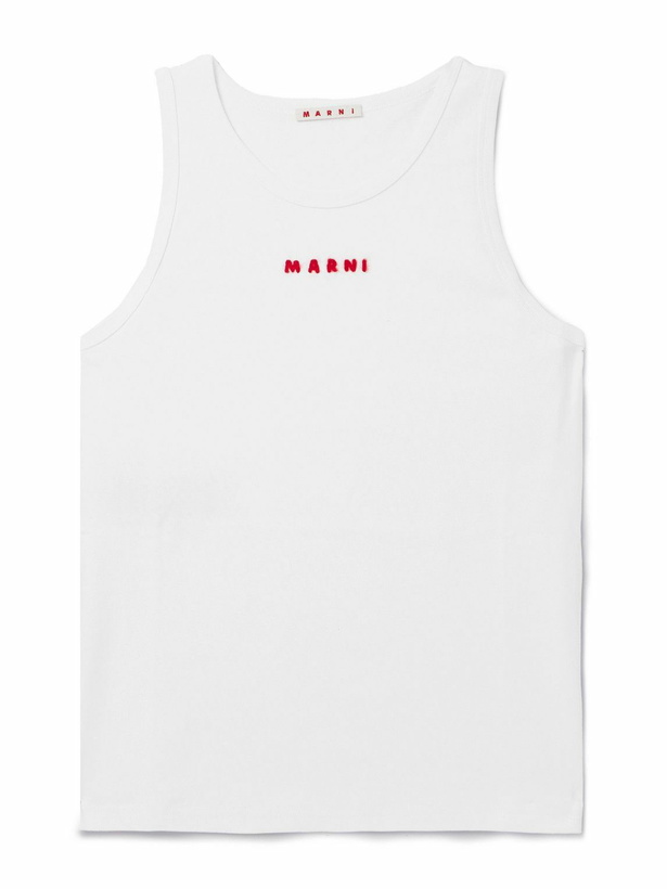 Photo: Marni - Slim-Fit Logo-Embroidered Cotton-Jersey Tank Top - White